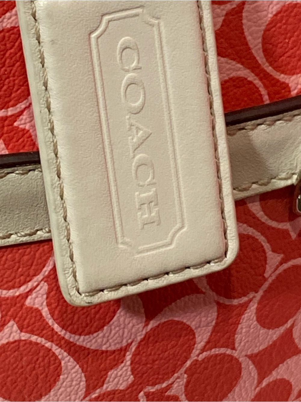 Coach Coral Pink Signature Stripe Tote with White Trim diaper bag - Picture 2 of 16